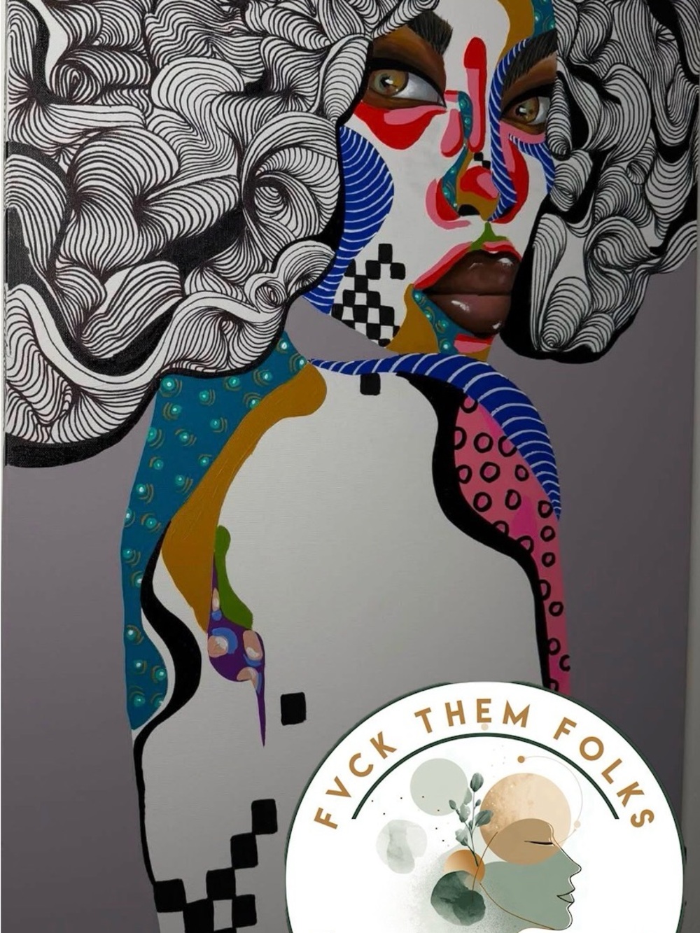 Unika B. & Co. Contemporary Multicolor Abstract Portrait  Art